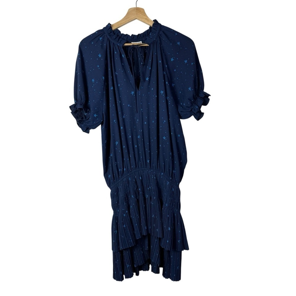 Boutique Taroo Blue Star Print Cinch Waist Mini‎ Dress S